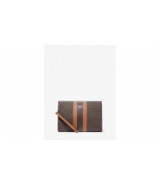 Сумка Michael Kors Stripe Zip Pouch с логотипом коричневая