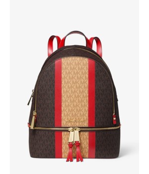 Michael Kors Rhea Medium Striped Logo and Leather Backpack