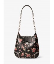 Michael Kors Bancroft Oversized Floral Calf Leather and Snakeskin Shoulder Bag
