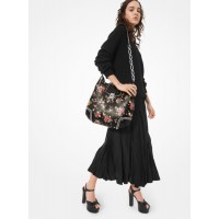Michael Kors Bancroft Oversized Floral Calf Leather and Snakeskin Shoulder Bag