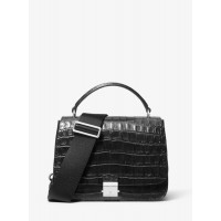 Michael Kors Mia Crocodile Embossed Leather Shoulder Satchel