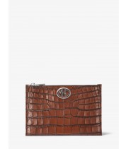 Michael Kors Monogramme Crocodile Embossed Leather Pouch