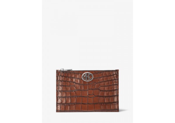 Michael Kors Monogramme Crocodile-Embossed Leather Pouch